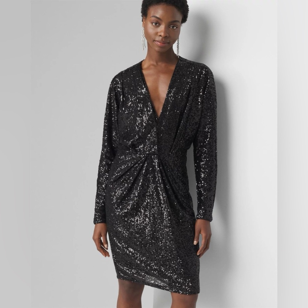 White House Black Market Black Sequin Twist-Waist Dress
